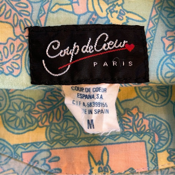 90s Surfing Bunny Rabbit Hawaiian Tropical Aloha Shirt Vintage Medium - Picture 7 of 7